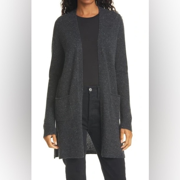 ATM Cashmere Open Front Cardigan Sweater in Grey Donegal - Picture 1 of 7